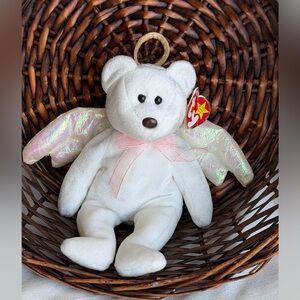 1998 Ty Halo White Plush Beanie Baby Bear with Iridescent Wings